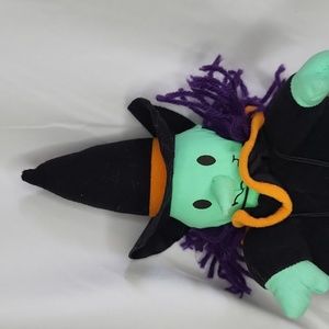 Green Witch Plush Stuffed purple hair long nose stuffed doll 10" vintage